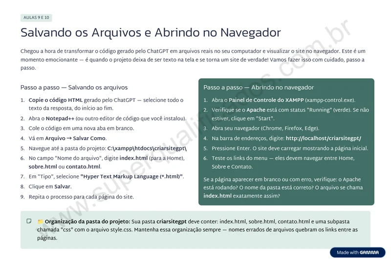 Página real da apostila: Onde salvar e como testar